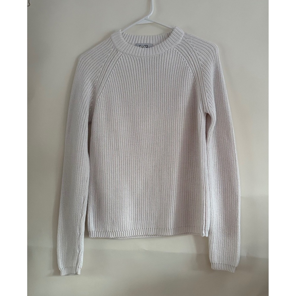 Pura Cashmere Cream Supima Cotton Ribbed Raglan Crewneck Sweater Womens XS
